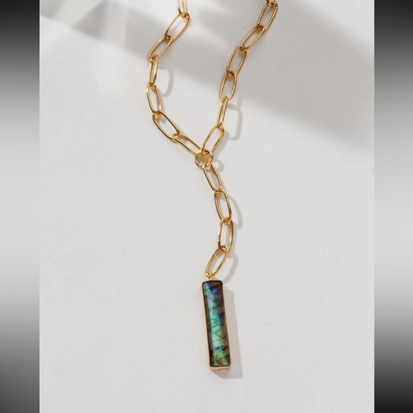 A3. Boardwalk Lariat Statement Necklace - Labradorite - Picture 3 of 3